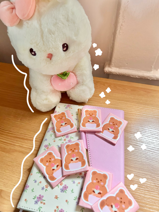 Bear Holding Tulip Sticker ~ Pack of 3