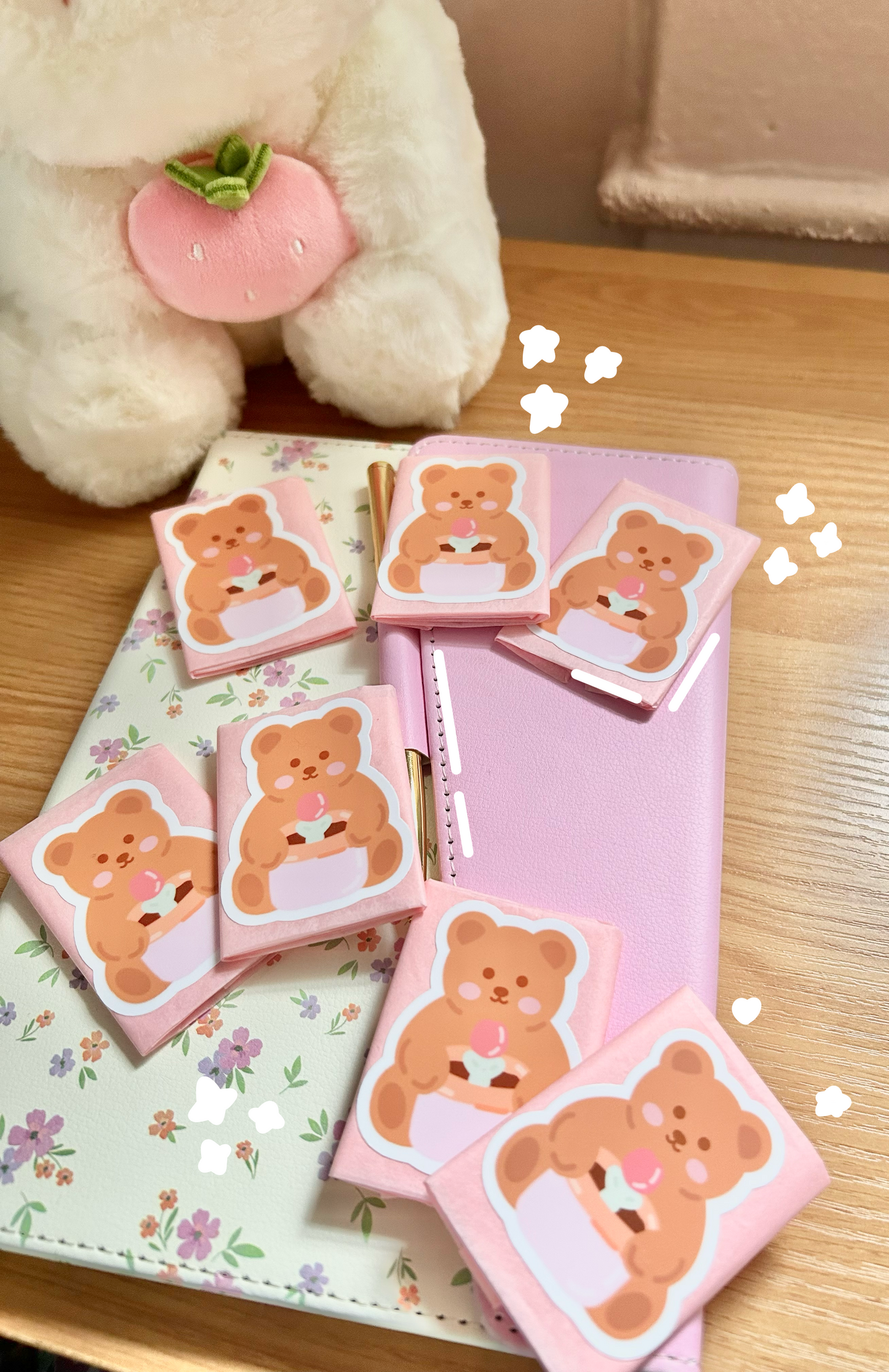 Bear Holding Tulip Sticker ~ Pack of 3