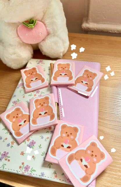 Bear Holding Tulip Sticker ~ Pack of 3