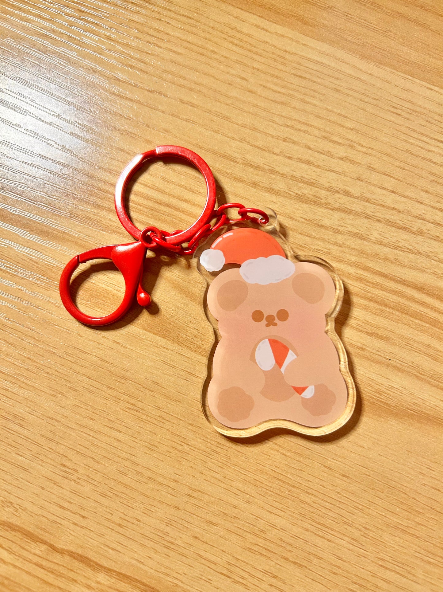 Candy cane bear keychain