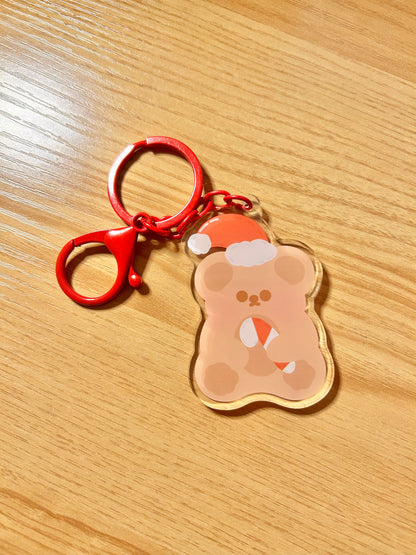 Candy cane bear keychain