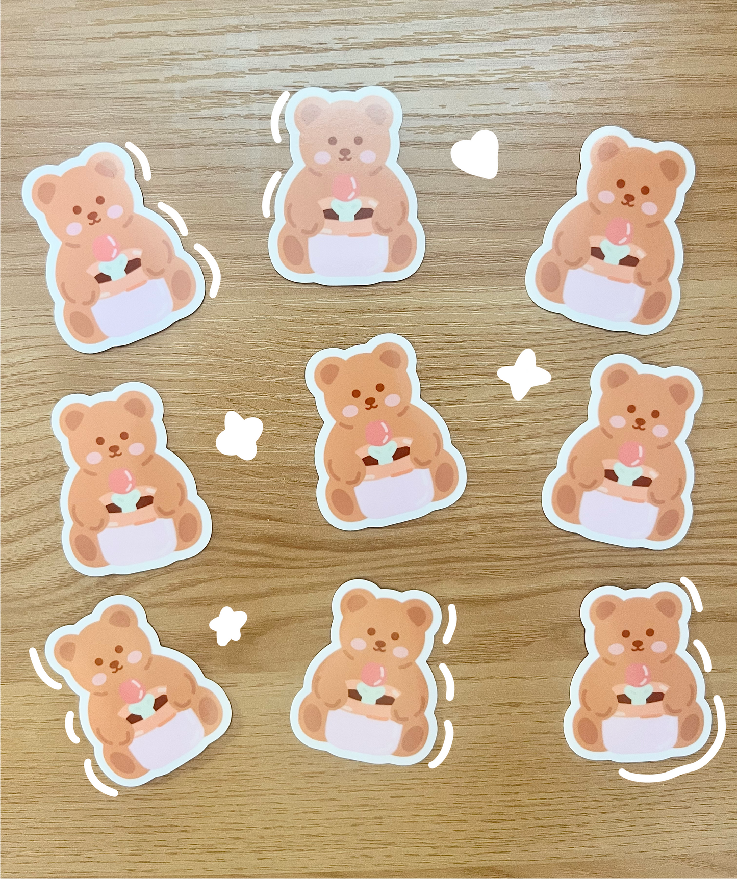 Bear Holding Tulip Sticker ~ Pack of 3